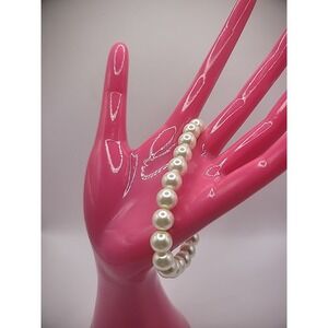 Vintage Bracelet Beaded White Stretch Jewelry Costume Wedding Bride